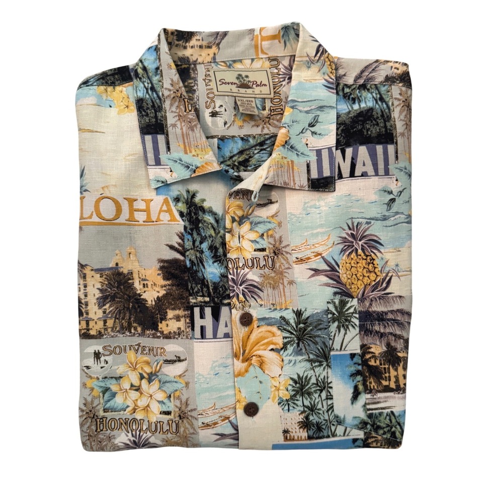 Seven Palm Silk Hawaiian Shirt XXL Aloha Honolulu Tropical Camp‎
